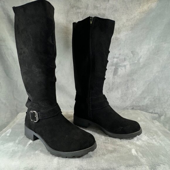 UNR8ED womens Boots 7M Darla black suede zip up with decorative buckle strap at - Picture 13 of 16